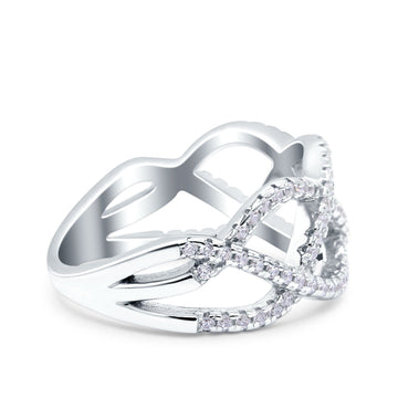 Weave Infinity Half Eternity Petite Ring Wedding Band Round Pave Simulated CZ 925 Sterling Silver (10mm)